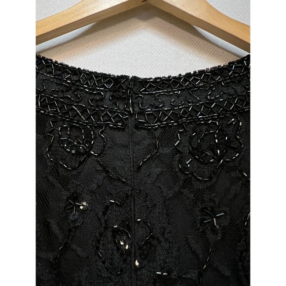 Candlelight & Champagne Women's Beaded Cocktail Evening Top Black Short Sleeve - Picture 12 of 12